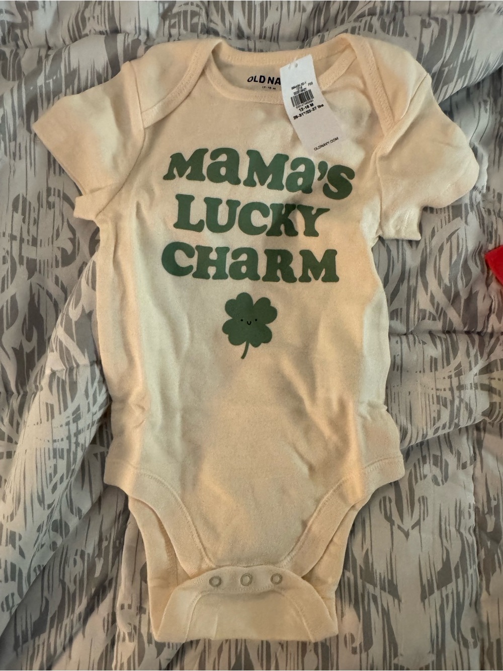 Old Navy Cream One-Piece with Green 'Mama's Lucky Charm' Graphic